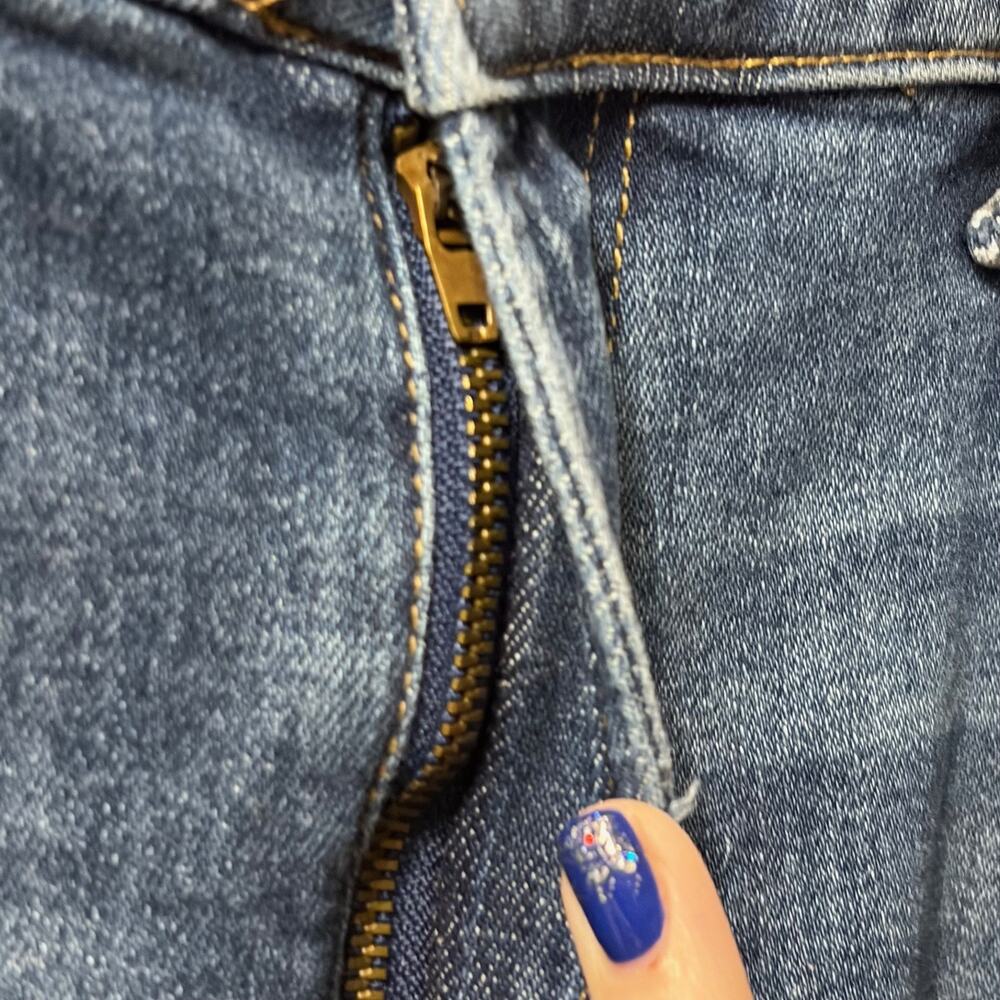 Risen Los Angeles‎ Distressed Raw Hem Straight Leg Jeans 32 15 Blue High Rise - Picture 8 of 13